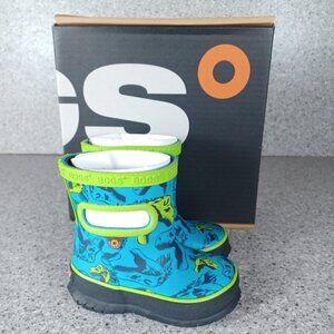 BOGS Rainboot Skipper Blue Green Dino Dinosaur Kids Waterproof Shoes 4C
